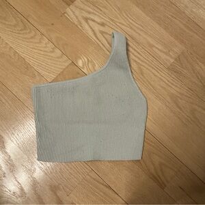 Aritzia Ribbed One-Shoulder Crop Top - Light Gray/beige